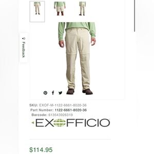 ExOficcio‎ Men’s Bugsaway Sol Cool Ampario Convertible Tan Pant/Shorts 40 x 33